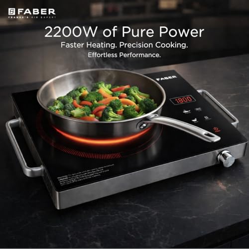 Image of Faber 2200W Infrared Cooktop Stove| High Gloss Glass Finish| Digital Display| 4 Preset Cooking Modes| Touch Control| SS Finish | Infrared Hot Plate| FIP EMBER PLUSS 22 INFRARED SS