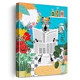 Zebra on Toilet Canvas Poster Painting Wall Art, Bathroom Zebra Picture Artwork Framed Print Ready t
