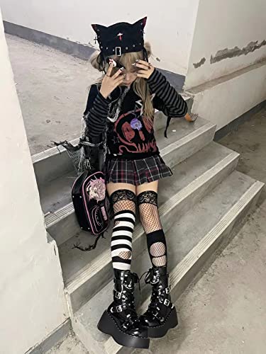 Pbkabiug Y2K Tshirt Long Sleeve Faux Two Piece Harajuku Loose Punk Tees Casual Rock Emo Grunge Aesthetic Tops3