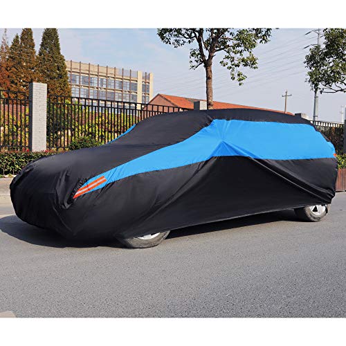 Image of MORNYRAY Waterproof Car Cover All Weather Snowproof UV Protection Windproof Outdoor Full car Cover, Universal Fit for Sedan (Blue, Fit Hatchback Length(Up to 173 inch)
