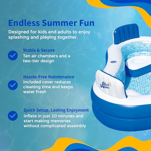 Image of Blue Wave Premier Family Inflatable Pool with Seats - 88-in x 88-in x 26-in Four-Seater Pool for Backyard Fun - Durable 4-Person Inflatable Pool with Cover, Drain Plug & Repair Patch