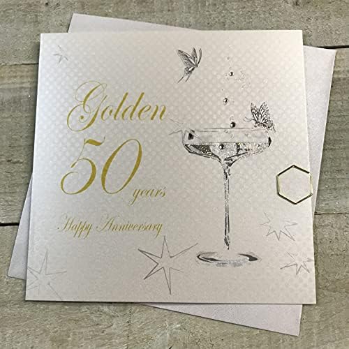 White Cotton Cards bd150 C Happy 50 años Aniversario de Oro Tarjeta de Hecho a Mano