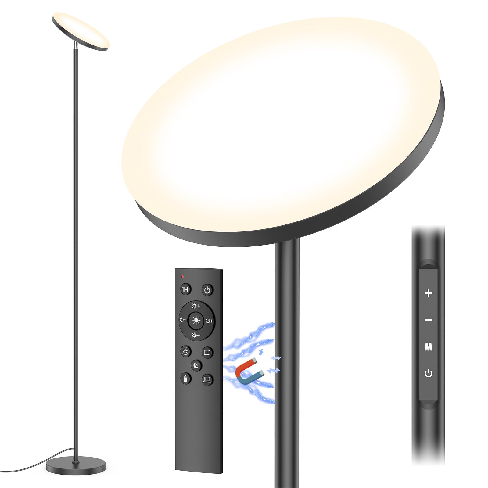 Lámpara de Pie 30W, 3330LM Lamparas Salon Regulable con 6 Modos, 1H Timer y Función Memoria, 3000-6000K Lampara de Pie LED Moderna con Control Remoto y Táctil para Sala de Estar, Dormitorio, Oficina