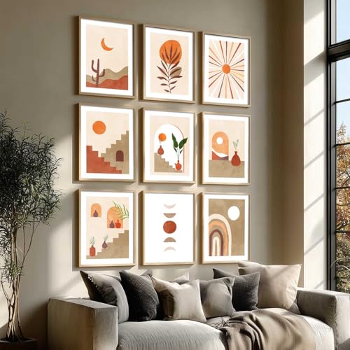 Image of kotart Aesthetic Abstract Art Home Decoration | Boho Floral Paintings With Frame For Living Room Bed Room Hotel Wall Decor Digital Reprint Set of 9 (13X17 inch)