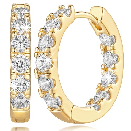 14K Gold Earrings for Women Gold Hoop Earrings for Women with Cubic Zirconia Symbol of Love and Timeless Style Elegant Huggie Hoop Earring for Womens 20mm