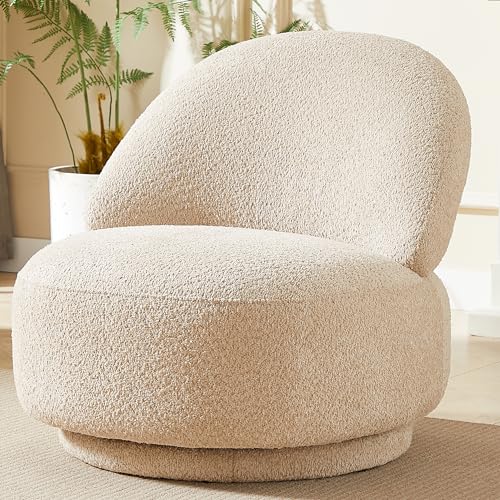 Sillón giratorio chenille beige redondo