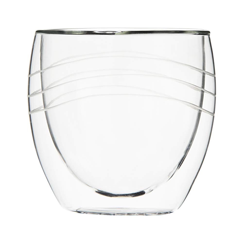 NAPPA Glass Cups Double Walled Glasses, Insulated Coffee Mugs, Tumbler Drinking Glasses Set for Iced Cafe/Water/Milk/Juice/Tea, Clear (8.45oz, horizontal line stripes)