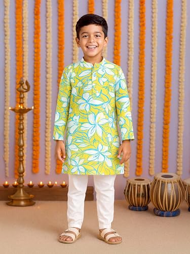 Image of KiddoPanti Boys 100% Cotton Ethnic Motif Printed Short Length Kurta