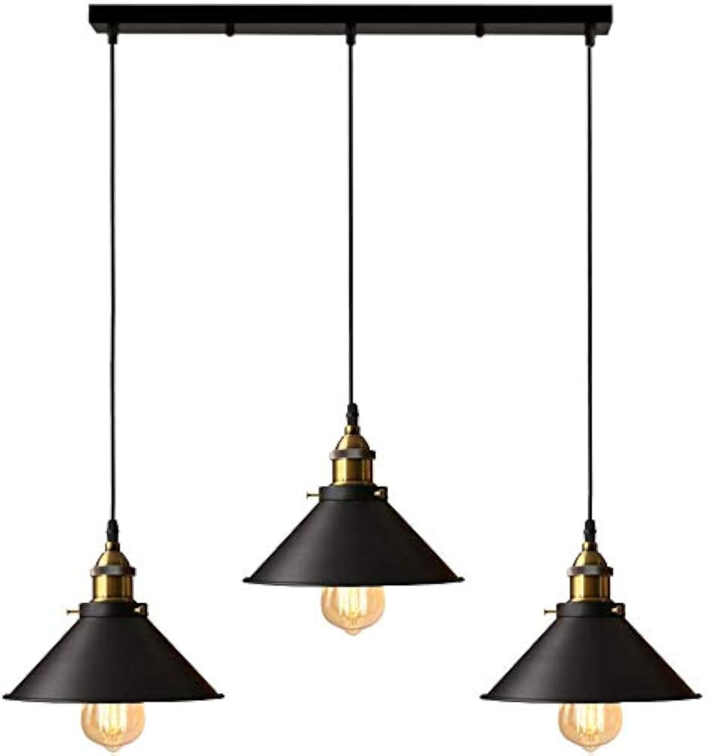 Idegu Black Industrial Pendant Lamp Shapes, 3 In 1 Vintage Edison Style Metal Pendant Light Shades For E27 Ceiling Lights For Kitchen Bar Loft - Ø22cm, 3-Light,