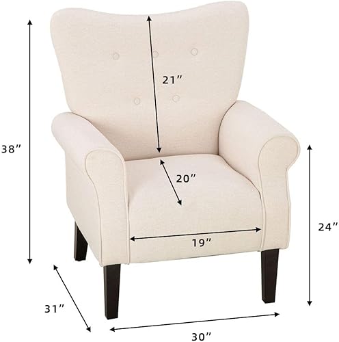 Miniatura 34 de YOLENY Silla con respaldo de ala de mediados de siglo, moderna silla de respaldo alto de tela tapizada con patas de madera, sofá individual tapizado