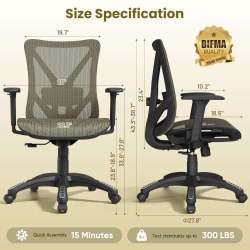 Image of Ergonomic Office Chair, Mesh Computer Desk Chairs with Adjustable Lumbar Support, 3D Armrests, Tilt Function, Comfy Wide Seat, Swivel Executive Work Task Chair for Company and Home