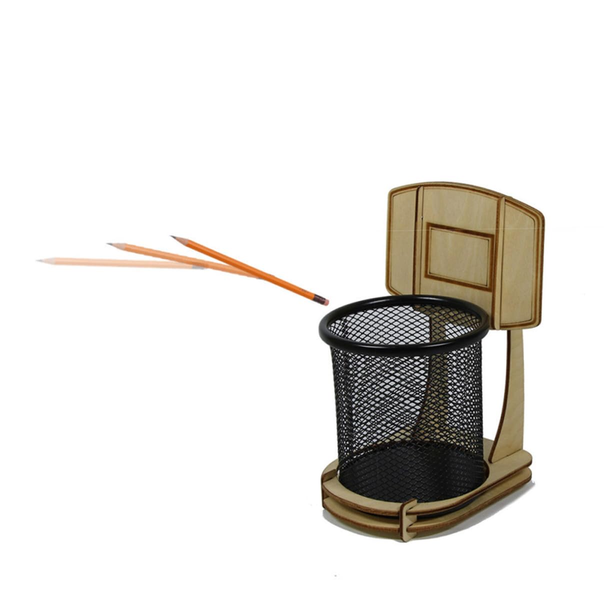 Alipis Porta Penne a Cestino da Basket in Legno e Metallo per Scrivania | Creativo e Decorativo, Forma Speciale, Raccoglie Cancelleria, Righello, Penne e Evidenziatori