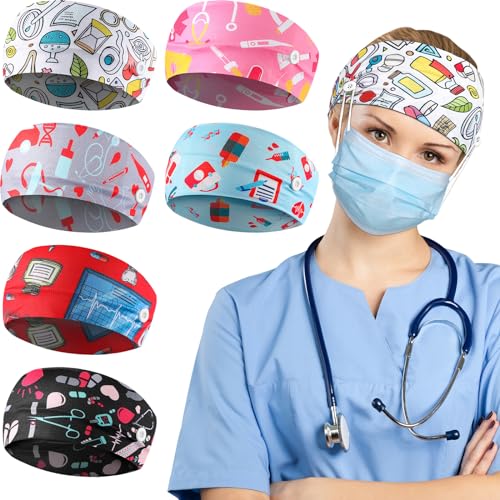 Willbond WILLBOND-793500 6 Pieces Button Headbands Non Slip Nurse Headbands Stretchy Headwraps Nonslip Yoga Sweatbands cover