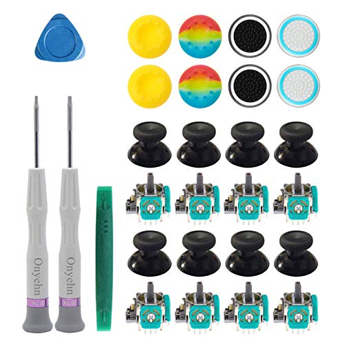 Onyehn 8-Pack 3D Analog Joysticks Replacement Parts and Thumbstick Silicone Cap Cover Repair Kit for Xbox One Elite Xbox one Wireless Controller(Include T6 T8 Screwdriver, Pry Tools Kit(28in1) )