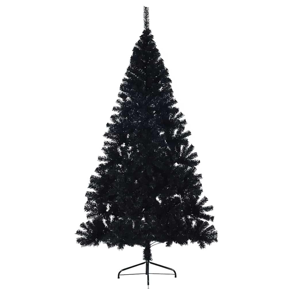 Albero di Natale artificiale nero, 180 cm, con 300 luci a LED bianco caldo, a forma di cono in PVC, per interni ed esterni protetti, con supporto, punta e decorazioni per albero