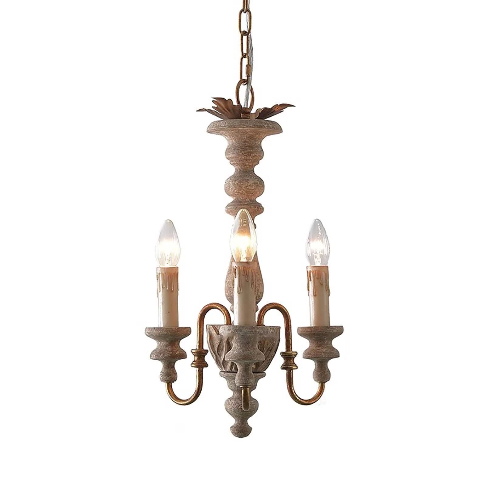 CZYLJLK 3 Light Rustic Wood Candle Shabby Chic Style,E14 Adjustable Farmhouse Iron Pendant Lighting Classic Nordic Ceiling for Living Room Dining Bedroom