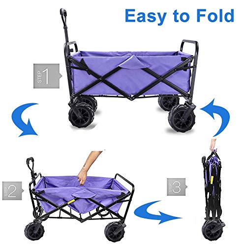 LQDSADRT Klappbarer Bollerwagen, Tragkraft 90 kg, tragbarer Gartenwagen mit 4 Rädern und Stahlbremsen, Trolley, Faltbarer Ziehwagen, Handtransportwagen, faltbar – Bild 4
