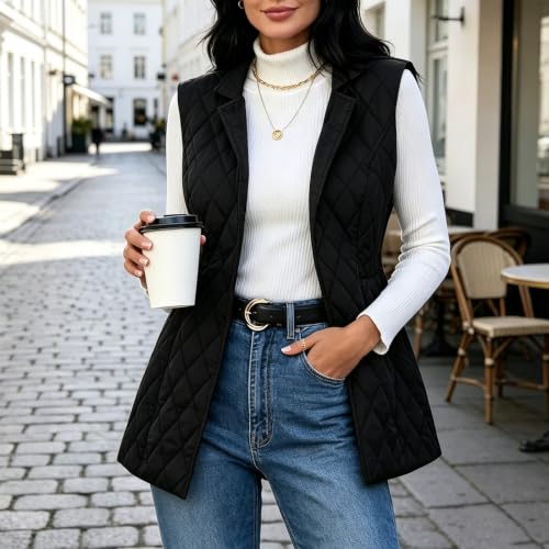 Quilted Vests for Women Lapel Open Front Sleeveless Winter Puffer Vest - image 2