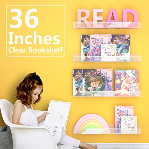 Image of 2 Pack 36 Inch Clear Acrylic Kids Wall Bookshelves,Display Rack