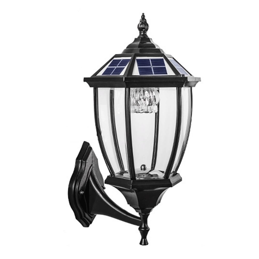 OZBMA Outdoor Solar Wall Light Retro Aluminum Sconces Clear Glass Shade Lamp for Balcony Corridor Rural Aisle Porch Lighting Fixture(Black)