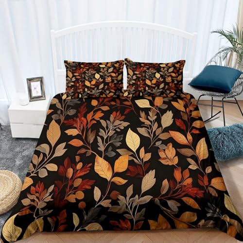 Parure de lit feuilles branches d'automne marron housse de couette 180x200 cm microfibre - 3