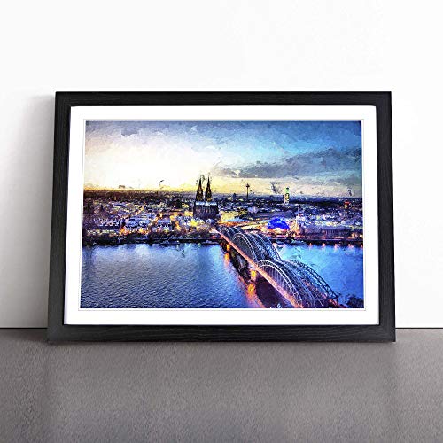 Hohenzollern Bridge in Cologne Germany Framed Wall Art Picture Print - Canvas Painting - Modern Home Décor Poster - Ready to Hang for Living Room Bedroom Kitchen - Black A3 (36 x 48 cm)