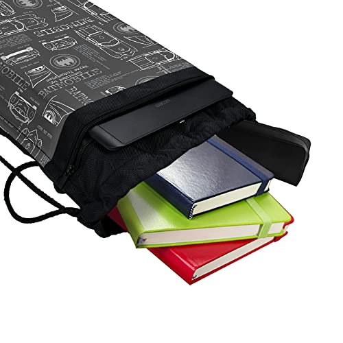 LOGOVISION Batman Batmobile Blueprint Pattern Drawstring Backpack Sports Bag Sackpack 17" x 13", Perfect for Gym, Yoga or Practice4