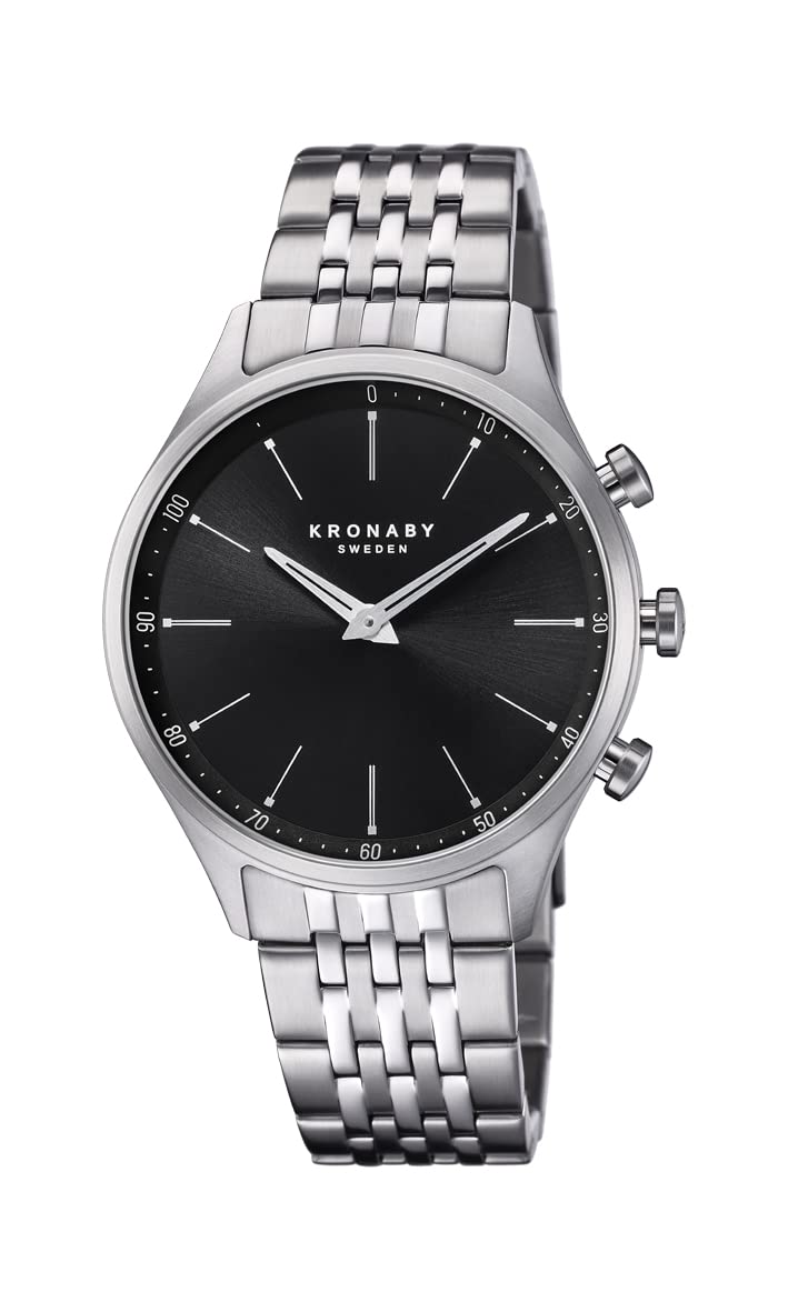 Kronaby Orologio Ibrido Uomo Acciaio - Analogico Intelligente - Impermeabile 10 ATM - Musica, Passi, Notifiche - S3777/​3 Sekel