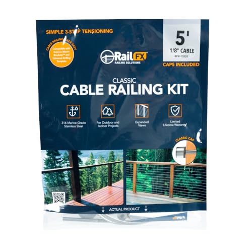 RFX-10205 Cable Railing Kit, 5 ft of 1/8" Cable with 2-7/8" Pre-Swaged Threaded Stud and Pull-Lock, for Stairs, Level or Pitched Runs, Suitable for Wood or Metal Posts image 5