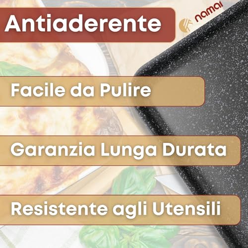 NAMAI - Teglia Pizza Rettangolare, 40CM x 28 CM, Alluminio Antiaderente, Adatta in Lavastoviglie, Design Effetto Pietra, Teglia Forno, Made In Italy (40cm x 28cm) - immagine 4