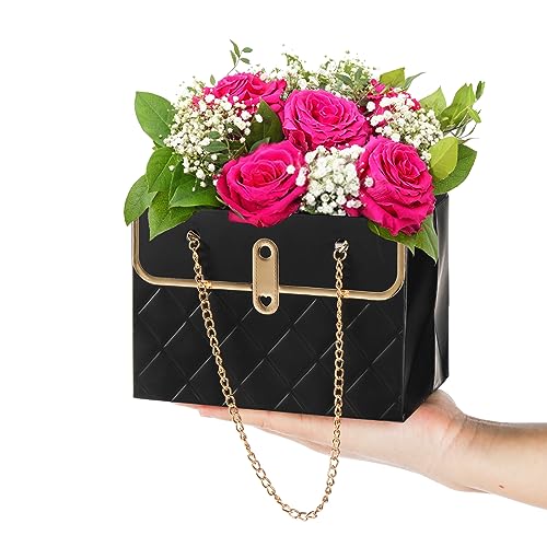 Pumtus 15 Pack Flower Paper Gift Bag, Bouquet Portable Flower Handbag Box with Metal Chain, Rectangle Wedding Gift Wrap Bag, Small Florist Carrier Bag for Arrangements, Valentine's Day, Birthday - Image 6