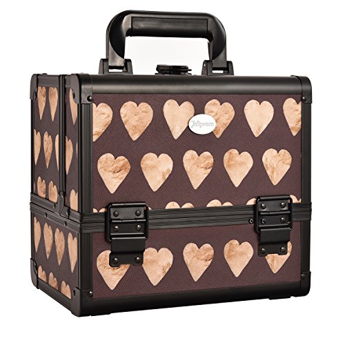 Caja De Maquillaje Con Espejo y Portaescobillas Estuche Cosmético Organizadores de Joyería Bloqueable Ligero Con Teclas (Patrón de Amor)