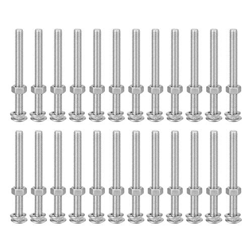 Image of uxcell M6x65mm Square Neck Carriage Bolts with Nuts & Washers, 24Set 304 Stainless Steel Round Head Square Neck Coach Bolt Screws, Silver Tone