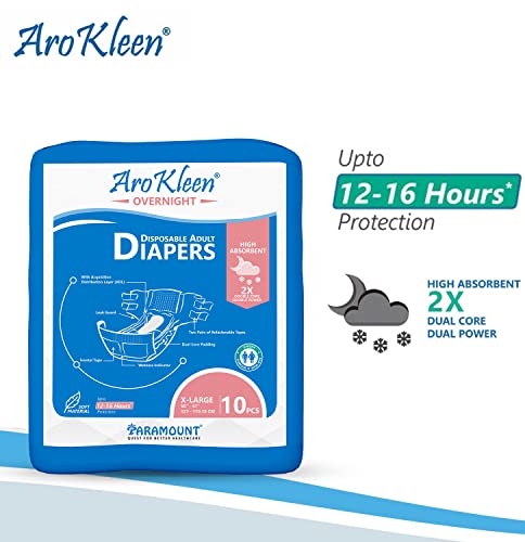 Image of AroKleen Overnight Adult Diapers Tape Style, Extra Large, 60 Count, Waist Size (127-170.18 cm | 50 inch-67 inch Inches) | 2X Absorbent, 16 Hour Protection, Wetness Indicator- Pack 6
