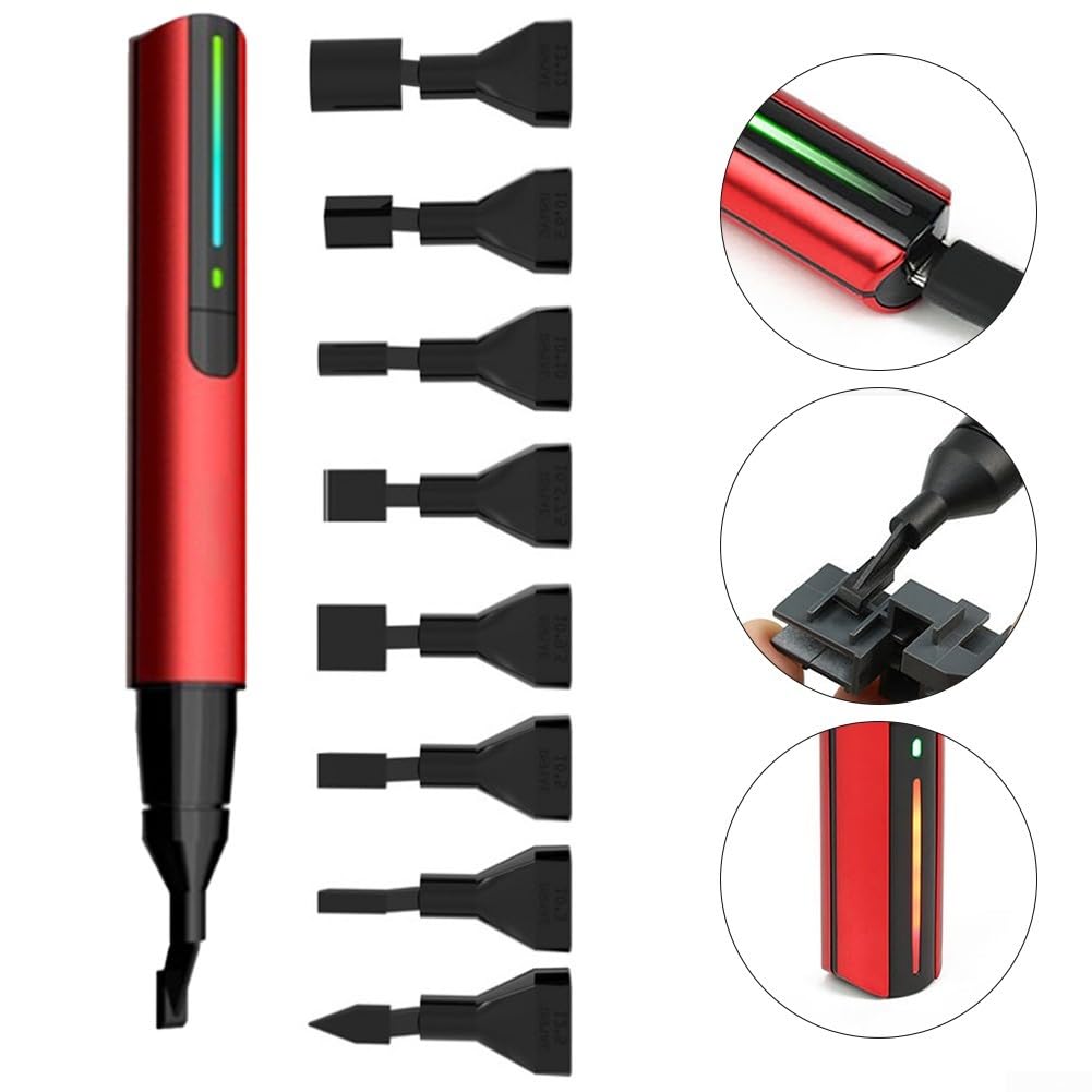 Juego de lijadora alternativa, bolígrafo de lijado eléctrico de 3 velocidades, 2800-3600 CPM con 8 puntas de nailon para tallado de madera, arcilla, pulido, manualidades, color rojo