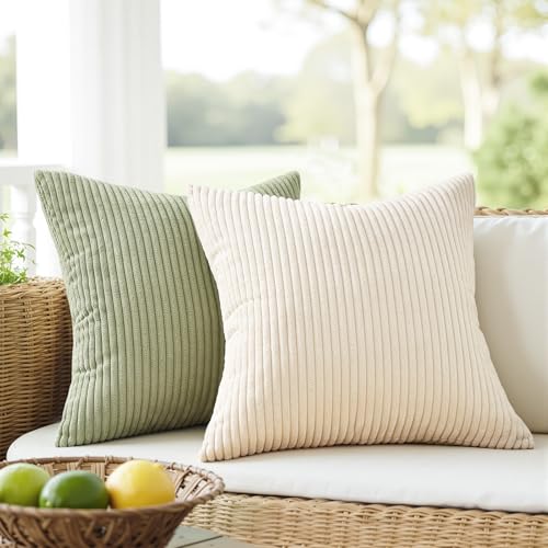 Image of Topfinel 20x20 Pillow Covers Set of 4 Mordern Nordic Green White Throw Pillow Cover Soft Corduroy Cushion Cases Spring Home Decor for Couch Bed Sofa Living Room Forest Green