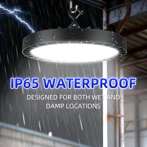 Image of hykolity UFO LED High Bay Light, 200W, 27000LM, 5000K Daylight, 135LM /W | High Bay Shop Lights IP65 Waterproof Commercial Bay Lighting for Warehouse Workshop Factory Shop Barn Factory, ETL, 1 Pack