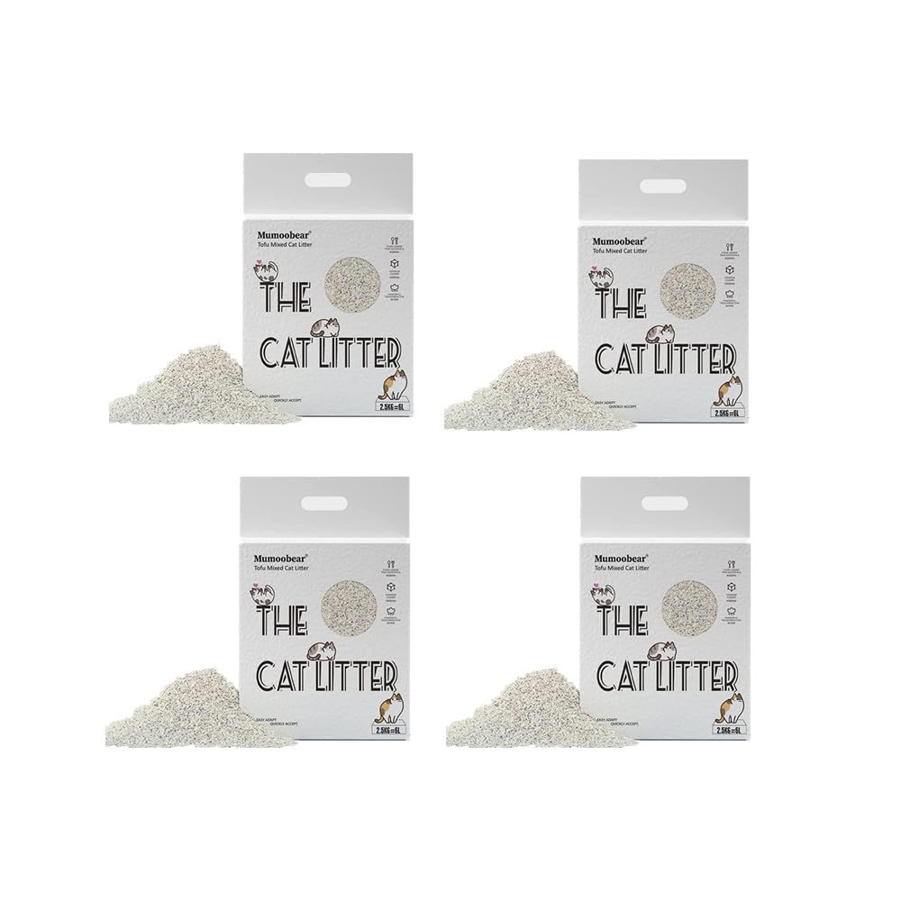 Tofu Cat Litter, Flushable Clumping Cat Litter Pellets, Pure Natural Pretty Dust-Free Kitty Litter, Low Tracking, Odor Free, Ultra Absorbent 6L, 2.5KG/bag, Pack of 4