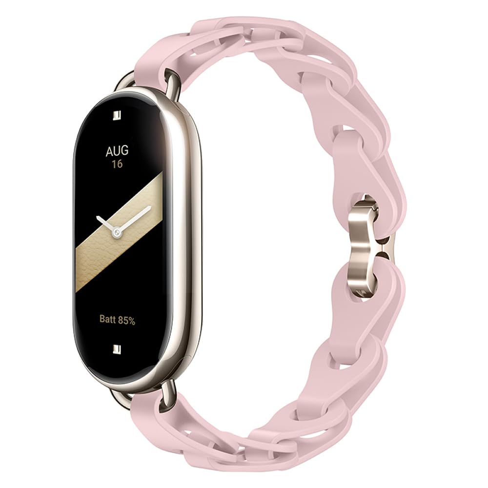 XIHAMA Silicone Strap Compatible With Xiaomi Smart Band 8/9, Ring Buckle Replacement Watch Band for Xiaomi Mi Band 9 Ladies Women (Pink)