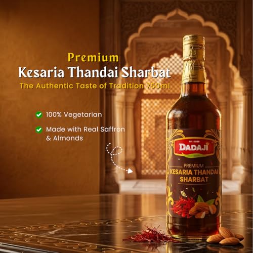 Image of Dadaji Kesaria Thandai Syrup | 750ml | Mixer for Kesaria Thandai Mocktails, Cocktails, Drinks & Juices | Summer Sharbat