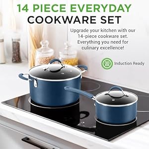 NutriChef 14-Piece Navy Blue Cookware Set - Durable Non-Stick Pots and Pans Set with Lids & Utensils, Compatible with All Cooktops NutriChef 14 Piece Navy Blue Cookware Set Durable Non Stick Pots and Pans Set with Lids Utensils Compatible with All Cooktops