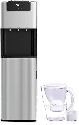 VECYS Dispensador de agua autolimpiable de 3 galones de carga inferior, enfriador de agua caliente para cámara fría con bloqueo de seguridad para