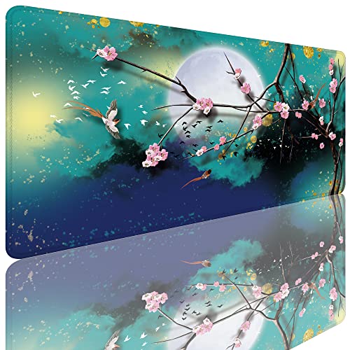 ZTHLL Grand tapis de souris en fleurs de cerisier avec base antidérapante pour bureau à domicile, 80 x 40 cm