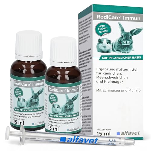 alfavet RodiCare Immun, Doppelpack, Immunstärkung für Kaninchen, Meerschweinchen und Kleinnager, Ergänzungsfuttermittel, 2 x 15ml, Dosierspritze