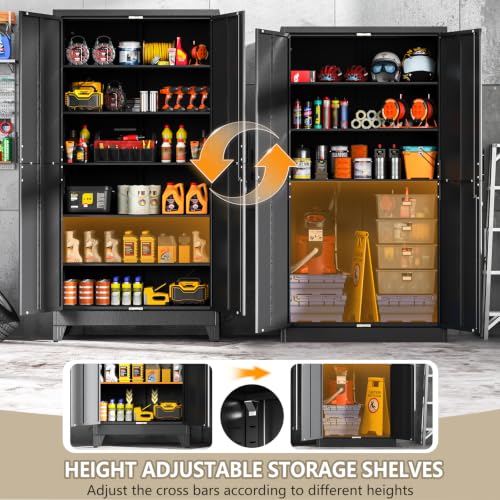 Image of PAOFIN Metal Kitchen Pantry Storage Cabinet with Lock Doors and Shelves