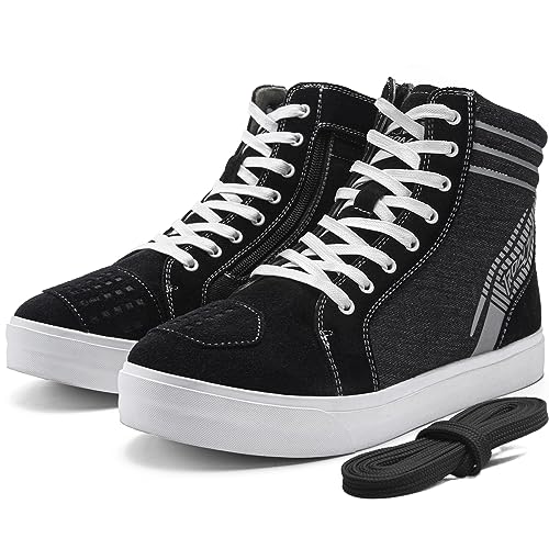 IRON JIA'S Botas Moto Hombre Zapatos de Motocicleta para Hombres,Zapatalilas Moto Hombre Antideslizantes, Transpirables Botas de Motorista Casuales de Calle con Cremalleras Laterales Negro-41