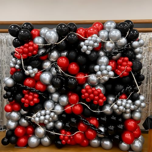 Image of Black Red Link Balloons,120Pcs 6Inch Black and Red Latex Linking Balloons for Birthday Baby Shower Wedding Anniversary Graduation Party Decorations