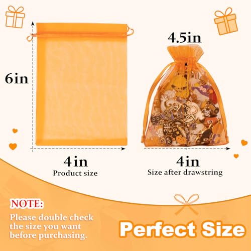 Image of Crweety 50 Pcs 4x6 Inch Orange Organza Bags, Small Mesh Bags Drawstring, Cute Mesh Gift Bags for Birthday Treat Sachet, Baby Shower Wedding Candy Party Favor, Jewelry Packaging & Graduation Gifts