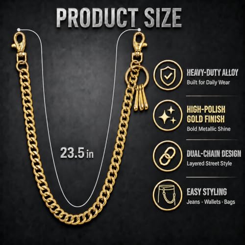 Image of Pants Chain - Wallet Chains for Men Women, Punk Gothic Belt Chain Jean Chain with Lobster Clasps,Metal Chain for Jeans, Wallet, Purse, Bag