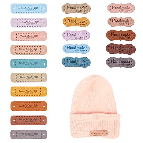 40 Uds. Etiquetas de cuero personalizadas hechas a mano cosidas a mano en etiquetas de cuero Pu parches de costura hechos a mano para bolsos de mezclilla (1,5x5,5 cm y 4,2x1,5 cm)